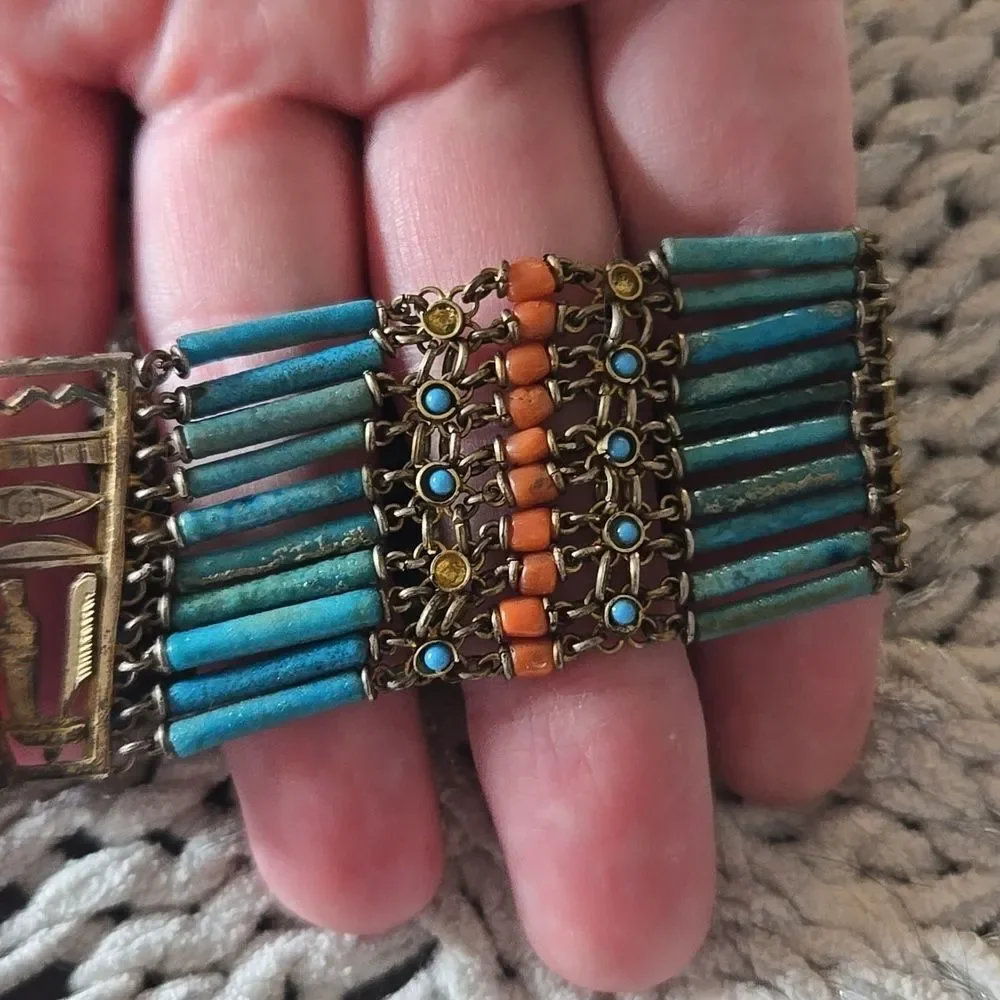 Egyptian Revival Faience Bracelet Vintage 30/40s - Picture 5 of 16